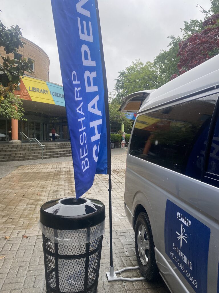 BeSharp outside Richmond Main Library (Brighouse) for Kwantlen Farmers Market.