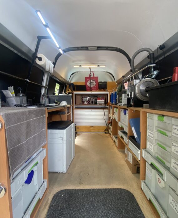 Inside the BeSharp Sharpening van.